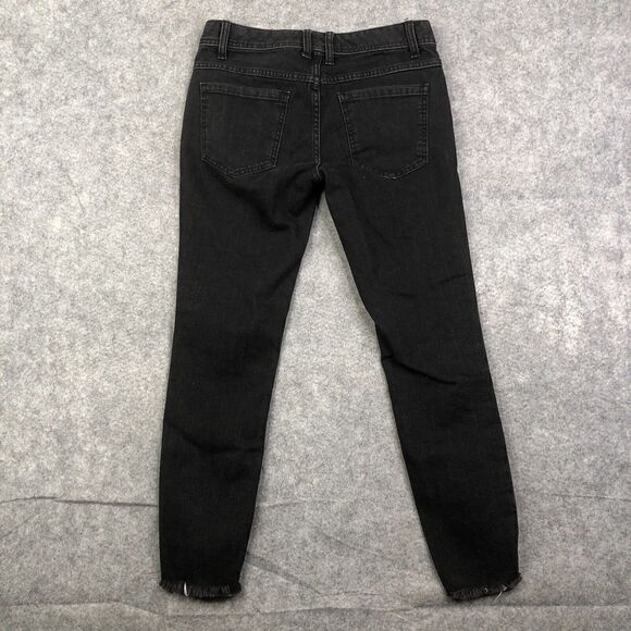 FREE PEOPLE Low Rise Skinny Jeans W27 Black Distressed Fray Step Hem Stretch - Picture 8 of 10